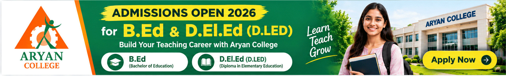 Admissions Open 2026 - B.Ed & D.El.Ed at Aryan College